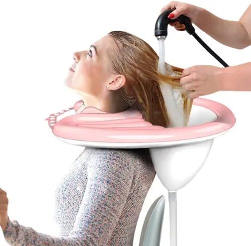 Imagen 1 del producto Lavabo inflable con tubo, cuenco de champú portátil, enjuague sin derrames, lavabo móvil para lavar el cabello para discapacitados al cama