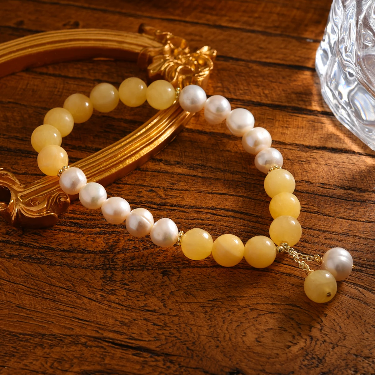 Желтый нефритовый браслет с пресноводным жемчугом оранжевого кальцита из хрустального камня модный исцеляющий браслет рейки из драгоценных камней ювелирные изделия