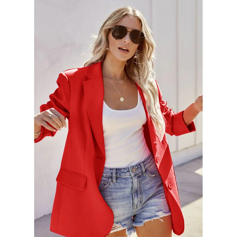 Women Suits Blazer Coats Jackets Notched Lapel Single Breasted Loose Fit Sport Office Luxury High-End Long Sleeve Ladies Tops