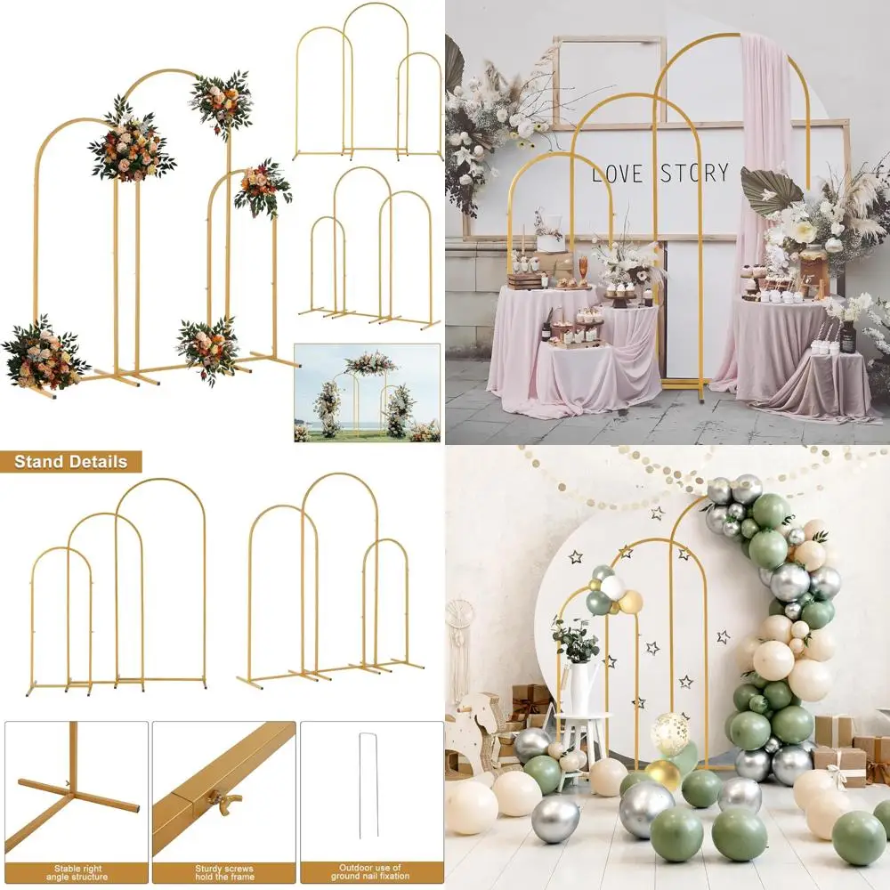 

Metal Wedding Arch Set - 3 Piece Backdrop Stand for Balloon Decorations, Suitable for Indoor and Outdoor Ceremonies