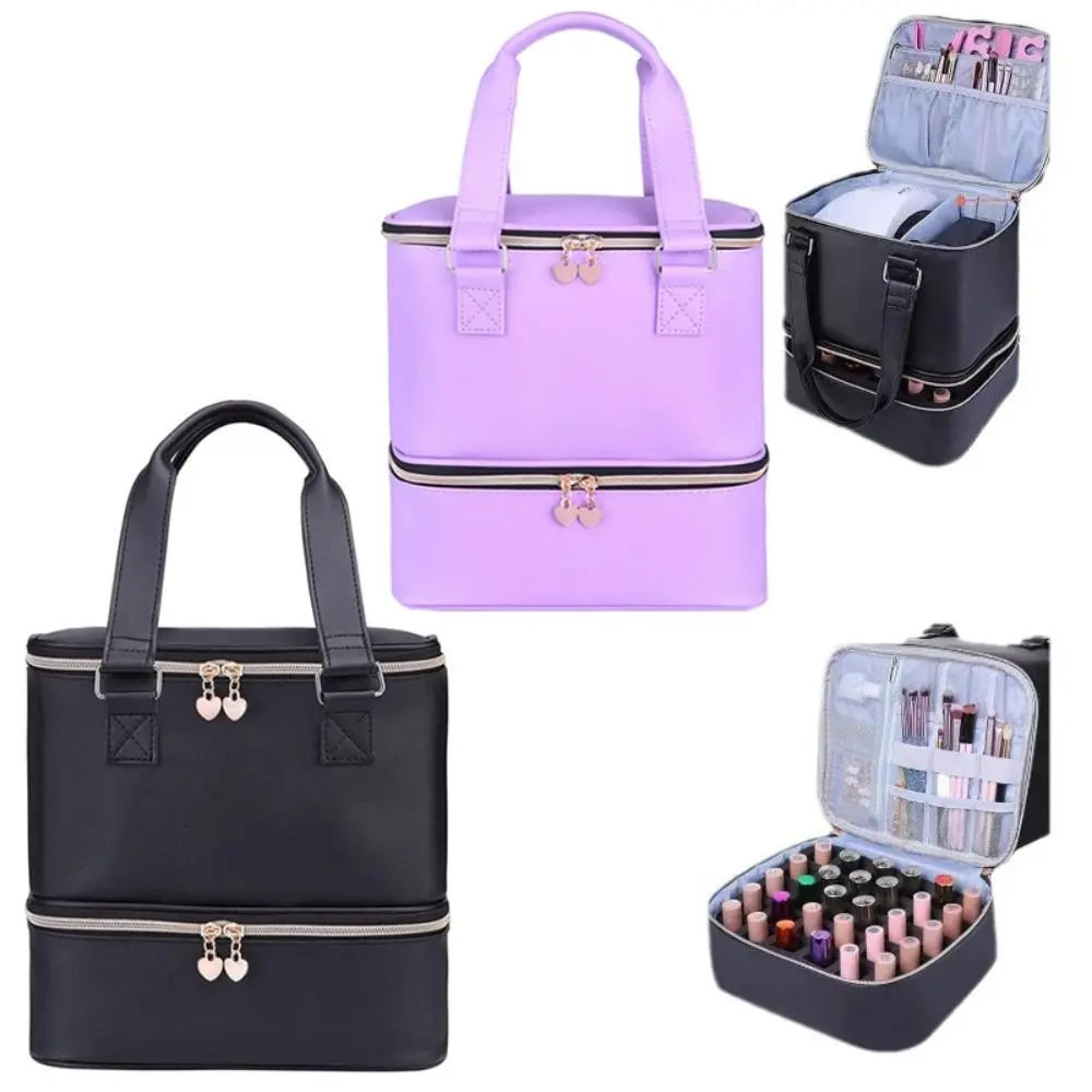 

Double Layer Nail Polish Storage Bag PU Leather 30 Grids Nail Care Kit Bag Waterproof Large Capacity Makeup Bag Nail Care Tool