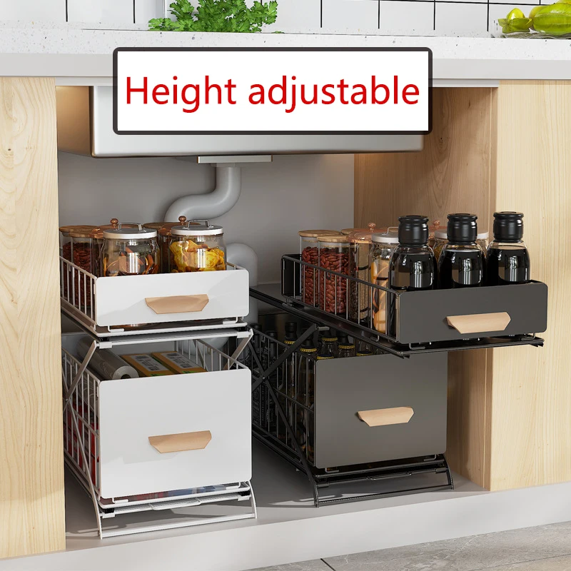 

Foldable Lifting Kitchen Sink Storage Rack Multifunctional Seasoning Rack Countertop Metal Push-Pull Miscellaneous Storage Rack