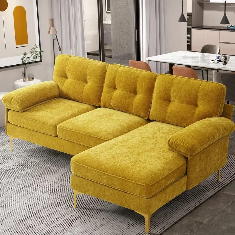 Sofa with Flip-up Recliner, Convertible Sectional Sofa, Chenille Modern Sofa for Living Room, Apartment and Office