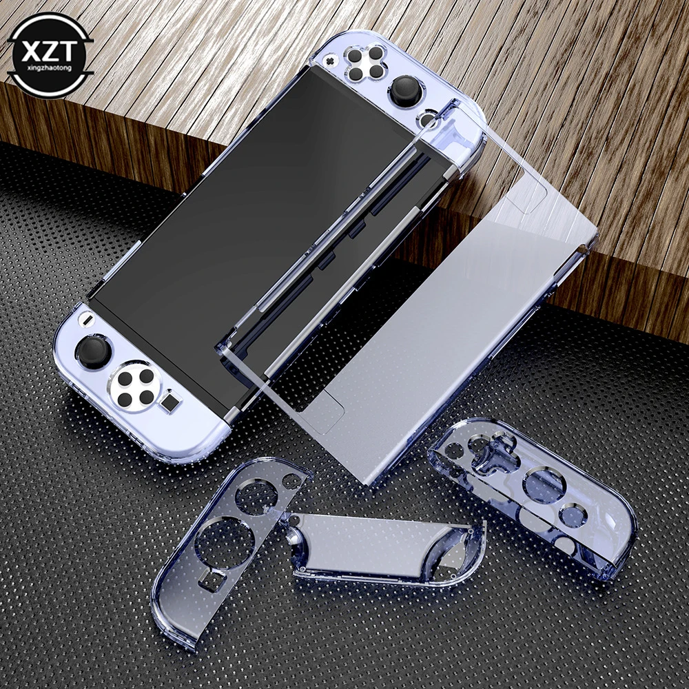 Carcasa protectora de cristal Compatible con Nintendo Switch, carcasa dura transparente OLED, accesorios para consola