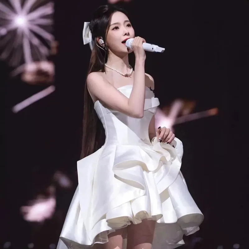 GIYSILE Customized White Light Wedding Dress Evening Gift New Fashion Sexy High-grade One-shoulder Tube Top Satin Princess Dress