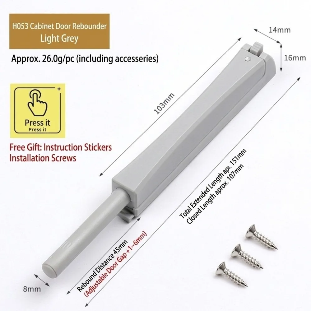 Plastic Push to Open Door Catcher Press to Open Buffer Damper Cabinet Door Latch Self Rebounding Heavy Duty Press Type Switch
