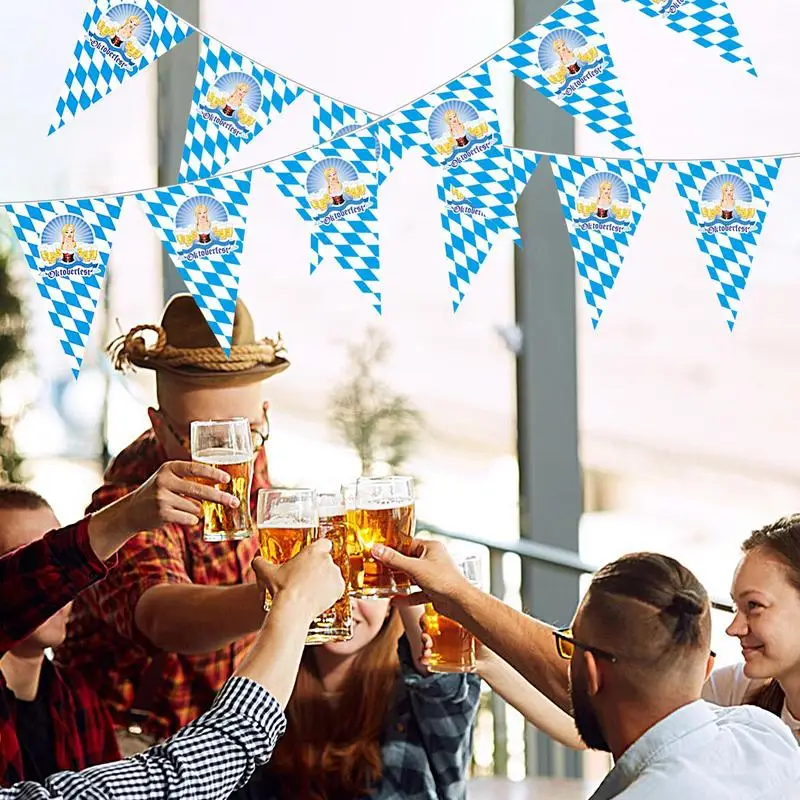 Oktoberfest Decorations 26 Ft Bavarian Flag Banner Beer Festival Supplies Garland Bunting Sign for Garden Bar Home Tents Outdoor