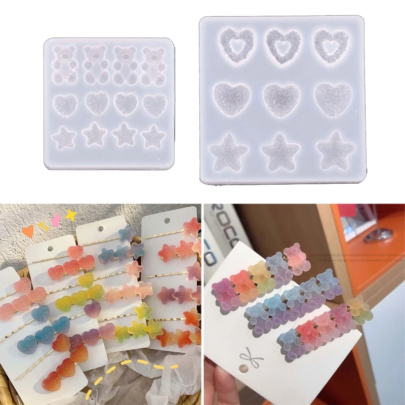 Criativo hairpin resina moldes dos desenhos animados urso estrela em forma de coração molde epóxi diy artesanato molde grampos de cabelo molde de silicone para mulheres meninas