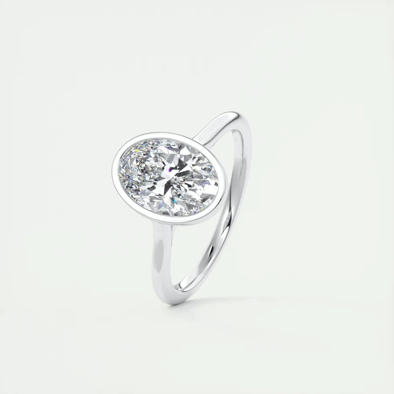 Anziw 925 Sterling Silver Ring For Women 8x12mm Oval Cut Cubic Zirconia Solitaire Bezel‑Set Engagement Wedding Band Jewelry Gift