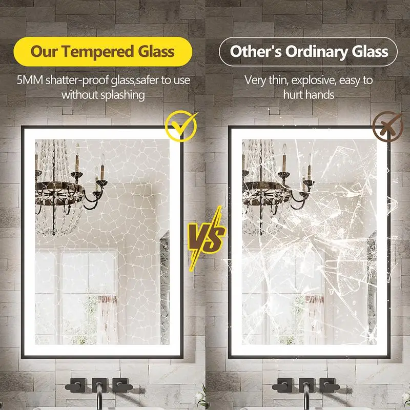 Bezramowe lustro łazienkowe LED o wymiarach 48x40 cali z dotykowym sterowaniem i funkcją zapobiegania parowaniu