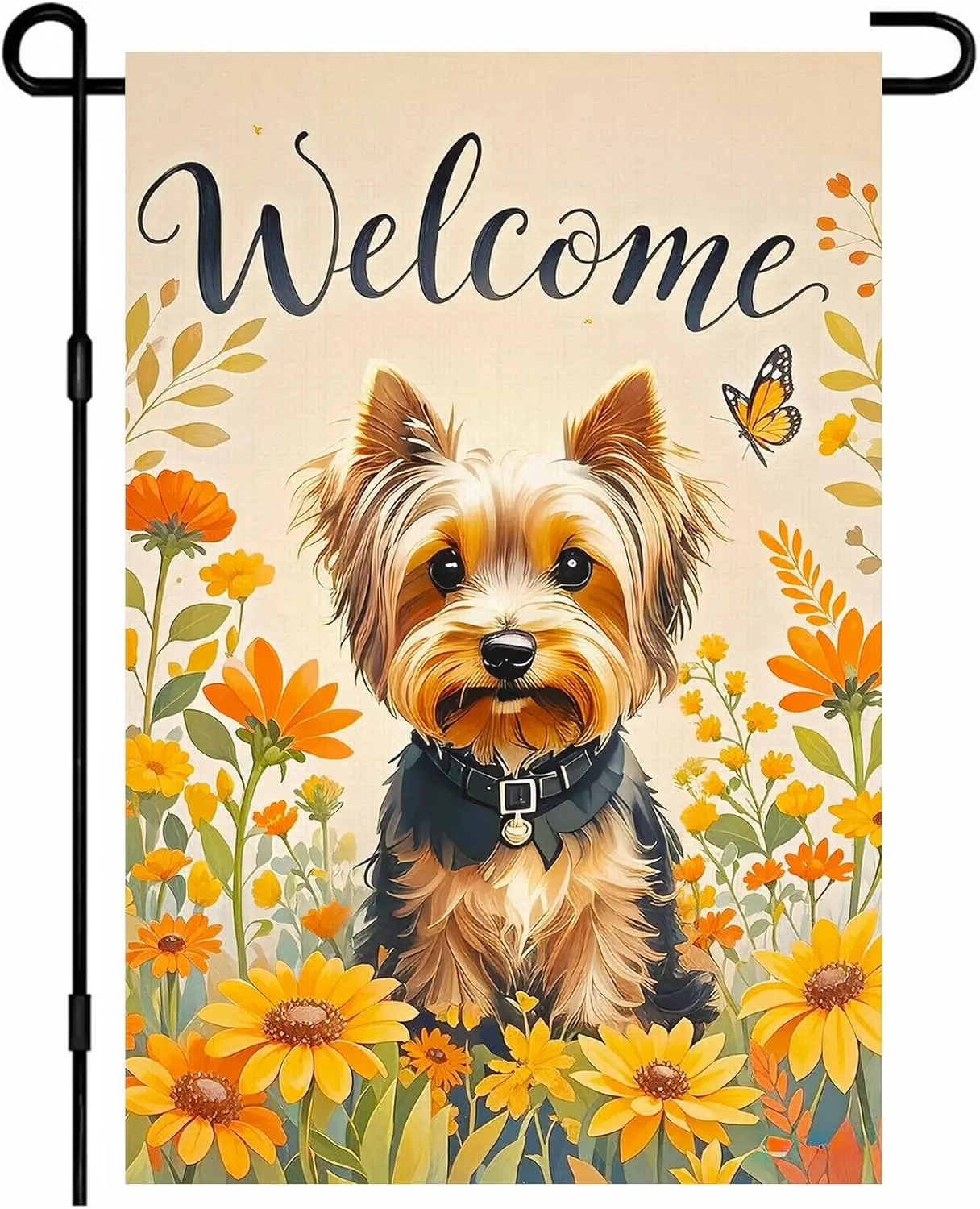 Fall Garden Flag 12x18 Inch Welcome Yorkshire Terrier Dog Outdoor Flag Double Sided Autumn Yard Banner with Sunflowers and B yyi