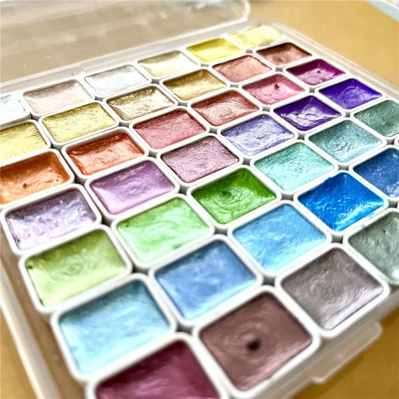 Pigmento de acuarela nacarado sólido, caja de embalaje portátil de 1ml, suministros de creación de pintura de acuarela de arte para estudiantes, 20/42/60 colores