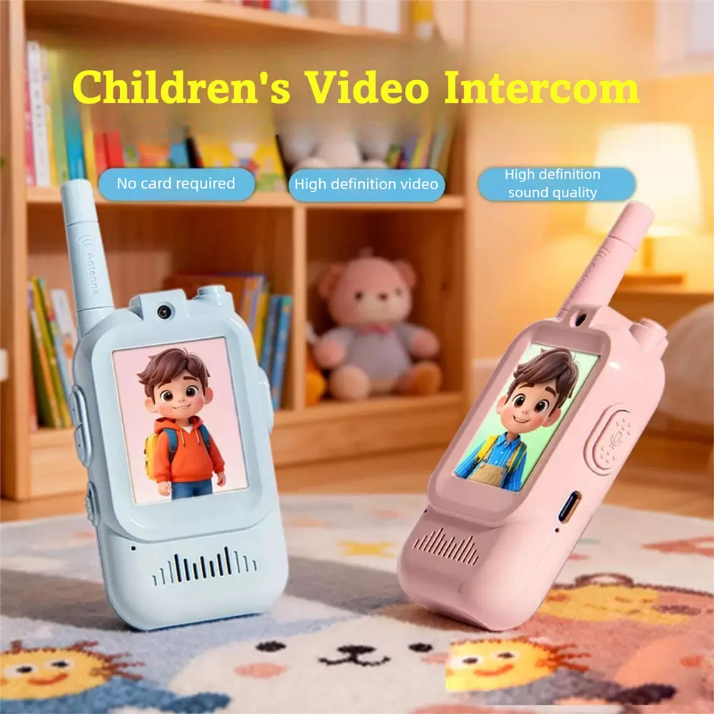 

Walkie Talkie for Kids with Video High-definition Screen Rechargeable Voice Fonts One-Click Call Cartoon Intercom Gift For Kids