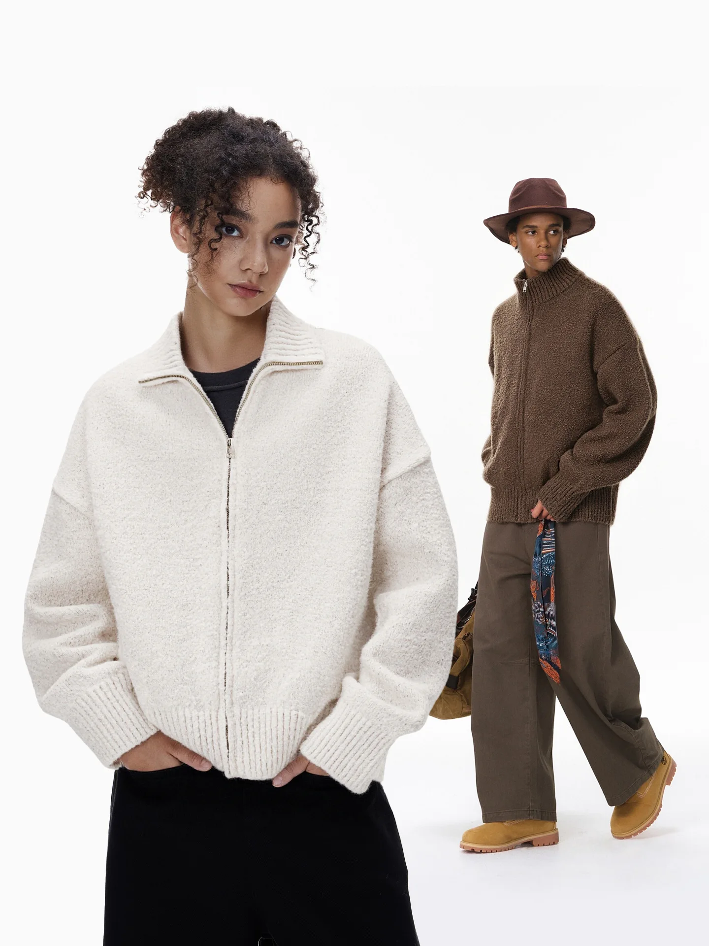 

Утепленный вязаный свитер-пальто с воротником-стойкой в стиле ретро для осени и зимы, теплый, для мужчин и женщин, повседневная одежда, полиэстер