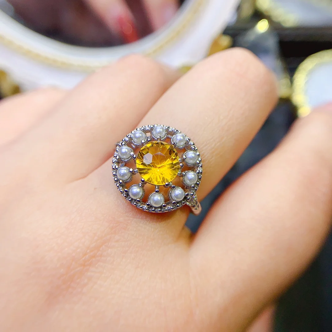 

Natural Citrine Ring Silver 925 Ring Engagement Women's Luxury Gemstone Jewelry New wedding Ring adjustable fine free shipping