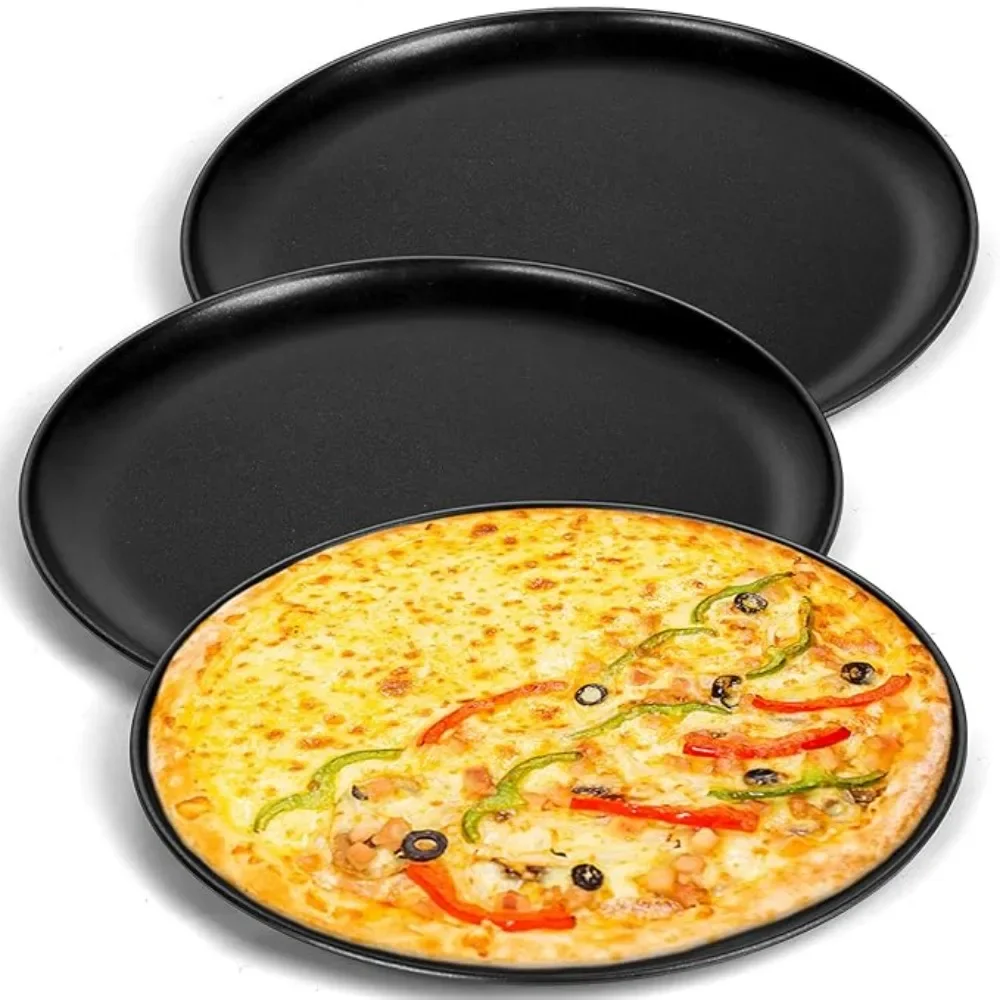 3pcs Mix Pizza Pans Stainless Steel Non-stick High Resistant Oven Safe Pizza Pie Baking Tray for Home Restaurant Making Pizza