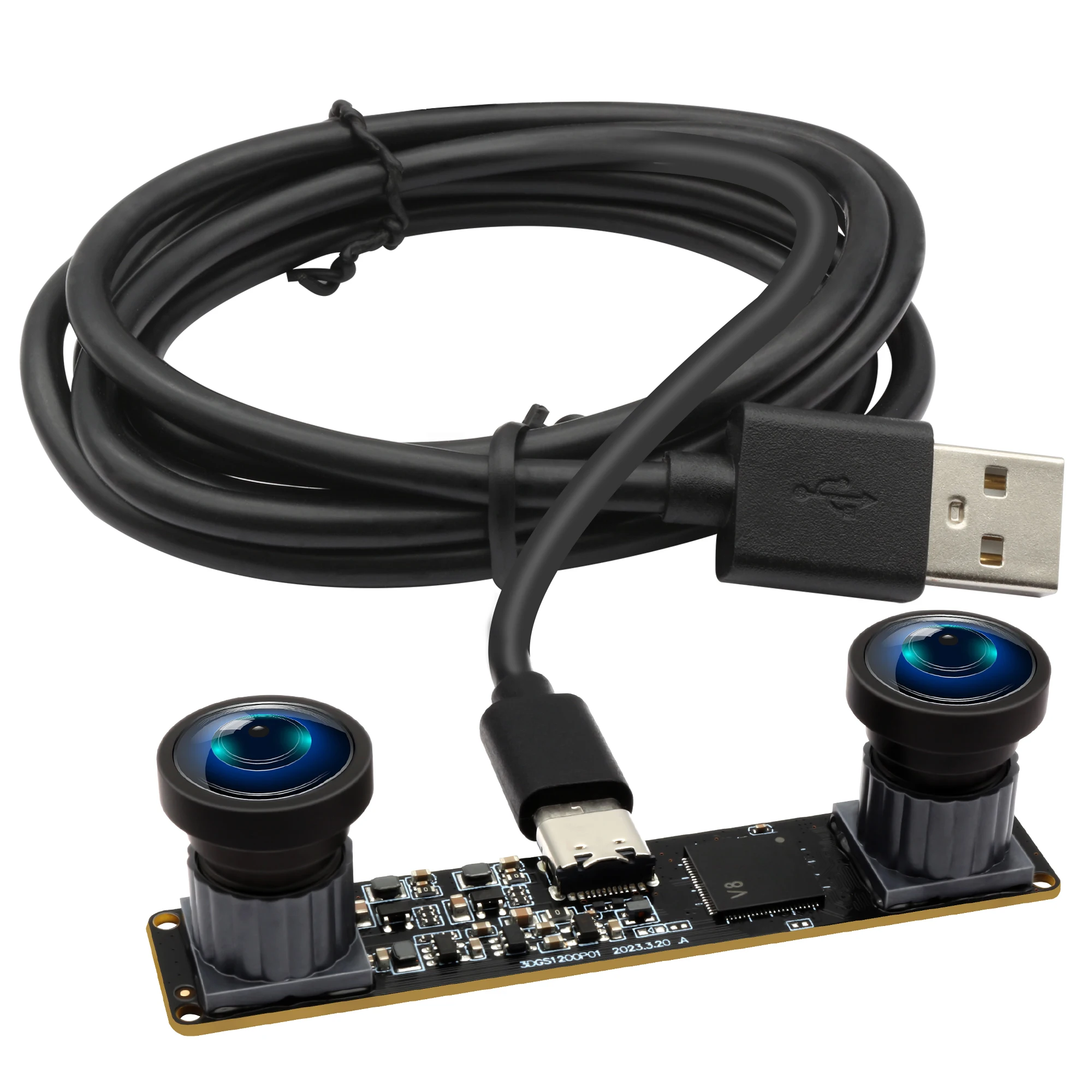 Elp global obturador câmera estéreo 3d 1200p 60fps lente dupla síncrona de alta velocidade câmera usb grande angular sem distorção para vr