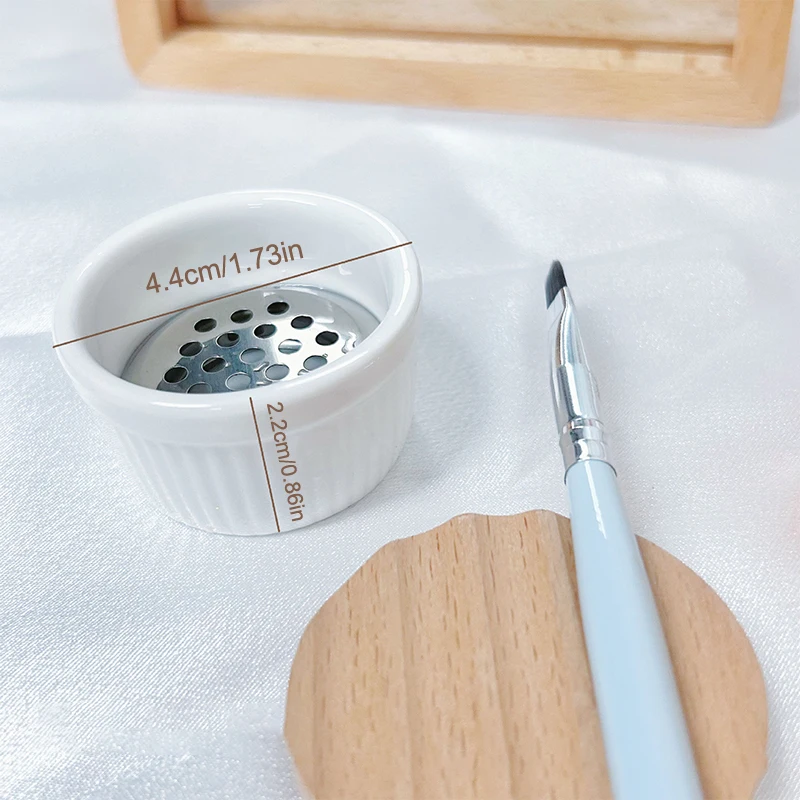 Spazzole per unghie Tazza per lavaggio Ceramica Detergente per spazzole per unghie Piatto Dappen con coperchio in legno Strumento per unghie con tazza per filtro a rete in acciaio inossidabile