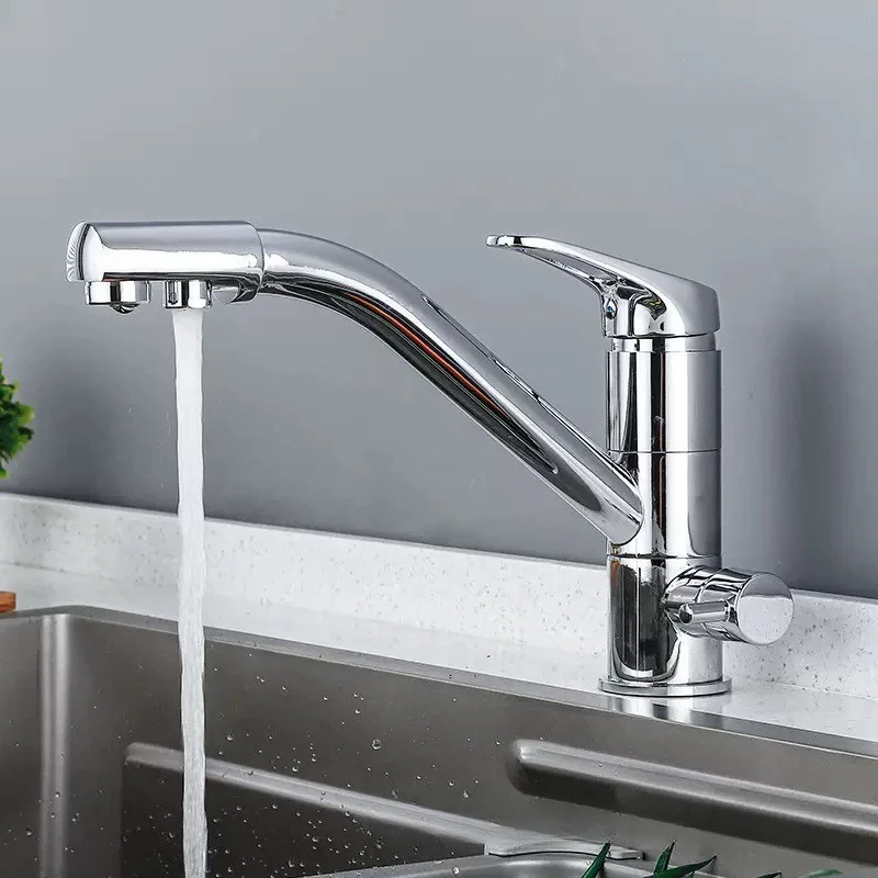 

Латунный смеситель для очистки воды «три в одном», раковина, сетка для кухни, поворотный прямой смеситель для чистой воды