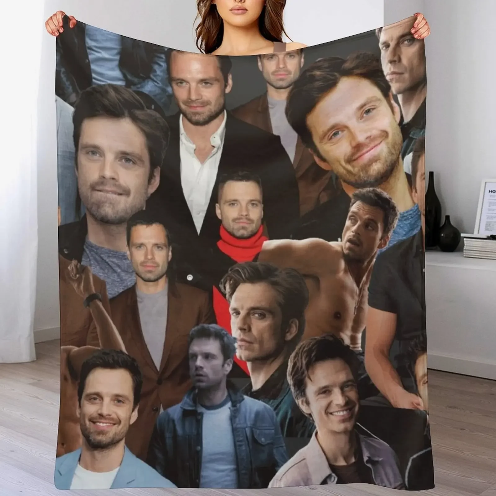 Sebastian Stan photo collage Throw Blanket halloween Luxury Designer Blankets