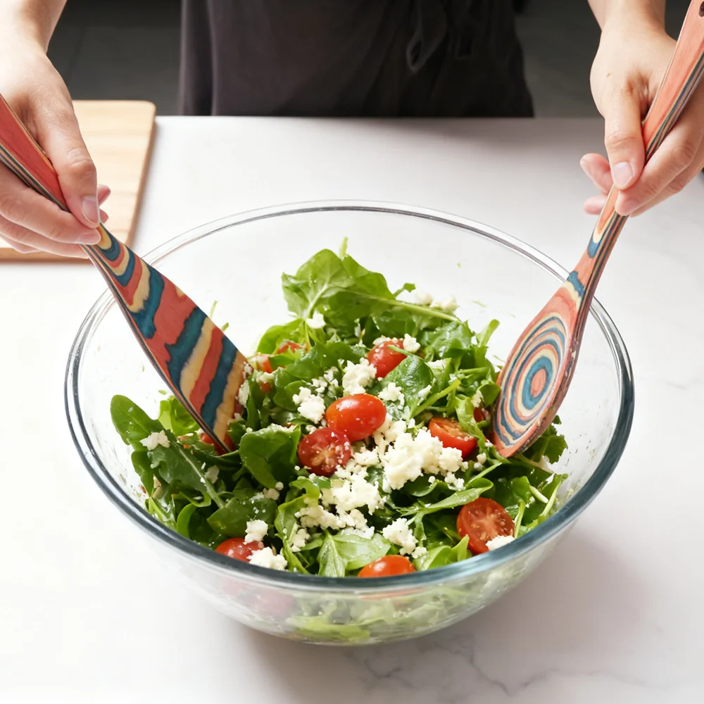 

IK Wooden Spatula Set Non-Scratch Salad Server Pakkawood Spatula Spoon for Cooking Ergonomic Handle Kitchen Utensils Baking Tool