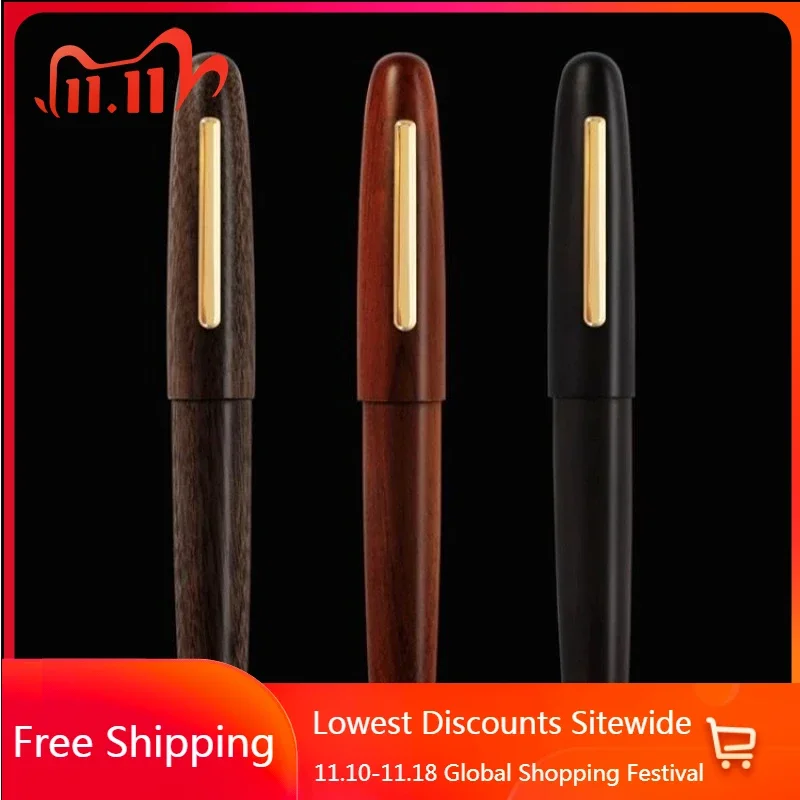 

New Jinhao 9056 Wood Fountain Pen with Gold Clip F 0.5MM Nib Writing Ink Pen Stationery Supplies School Office Supplies Gift