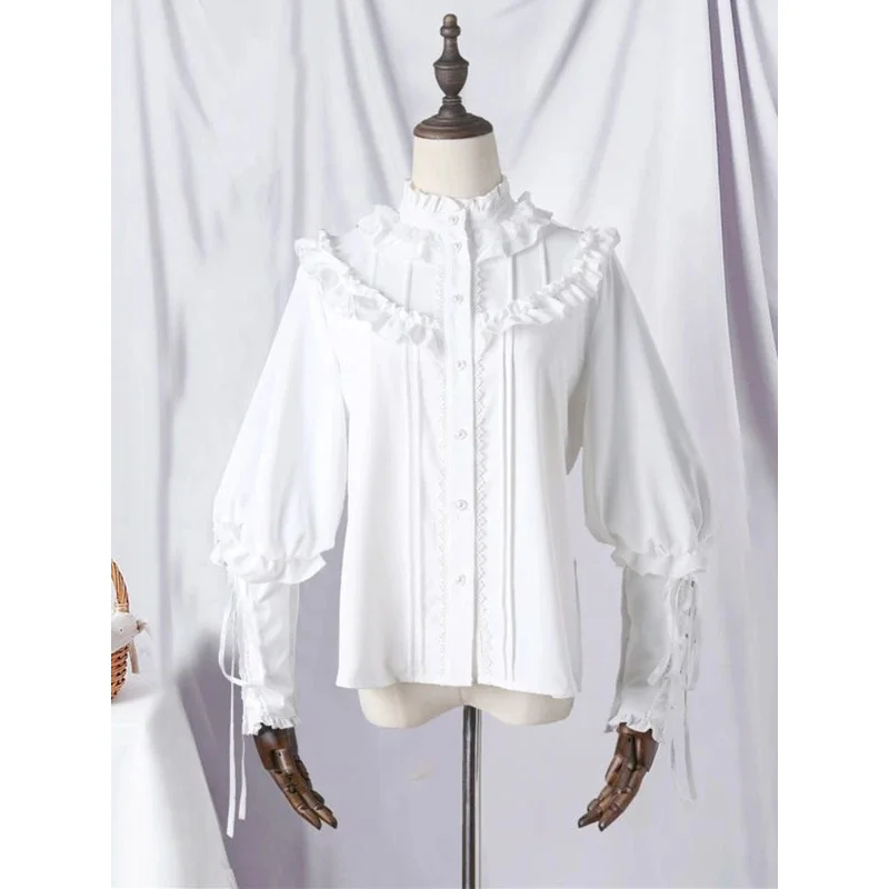 Kosahiki gótico y2k camisas femininas vintage lolita estilo gigot manga blusas meninas jk doce rendas babados bandagem topos blusas mujer