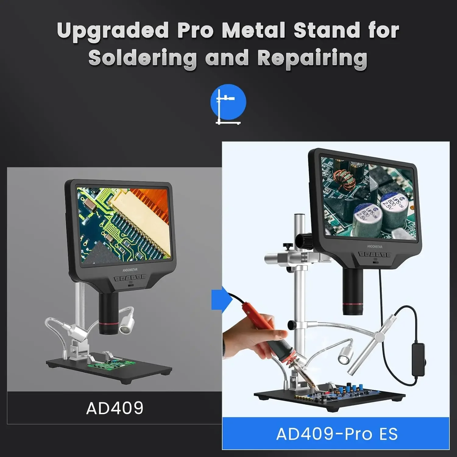 Microscopio Digital AD409 Pro HDMI con endoscopio, microscopio de soldadura con pantalla LCD de 10,1 pulgadas, Micro electrónico USB 300X