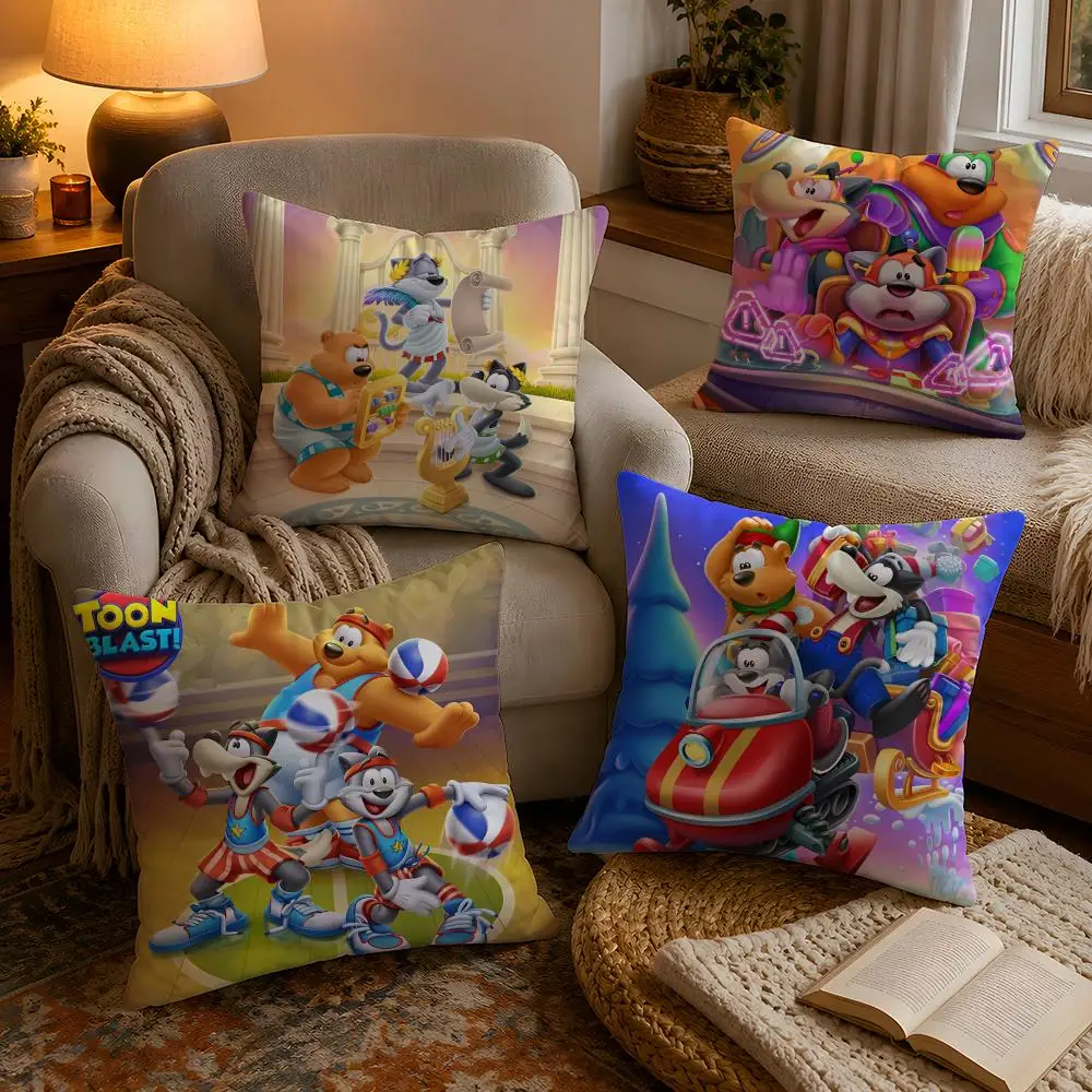 Kwaii Anime T-toon B-blast Pillow Case Soft Plush Cushion Cover Double Print and Invisible Zipper for Sofa Home Car Use