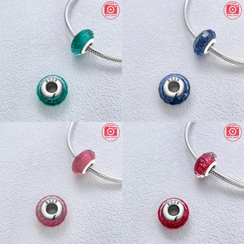 Farbige Muranoglasperlen aus 925er-Sterlingsilber, rund, glänzend, passend für Pandora-Original-Armbänder, DIY-Edelschmuck, Geschenk für Frauen – Detail 5