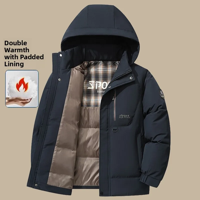 

Men's Thiened Winter Cotton Jaet Removable Hood Warm Busin Casual Dad Clothes Middle-Aged And ly Coat Outerwear