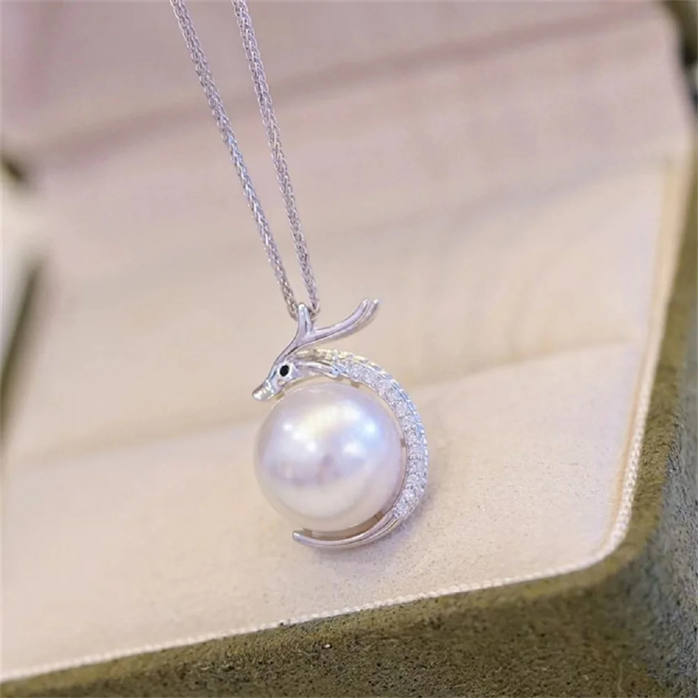 New Beautiful Pearl AAA 12-13 mm Natural South Sea Round Pearl Pendant Necklace 925s18 inch