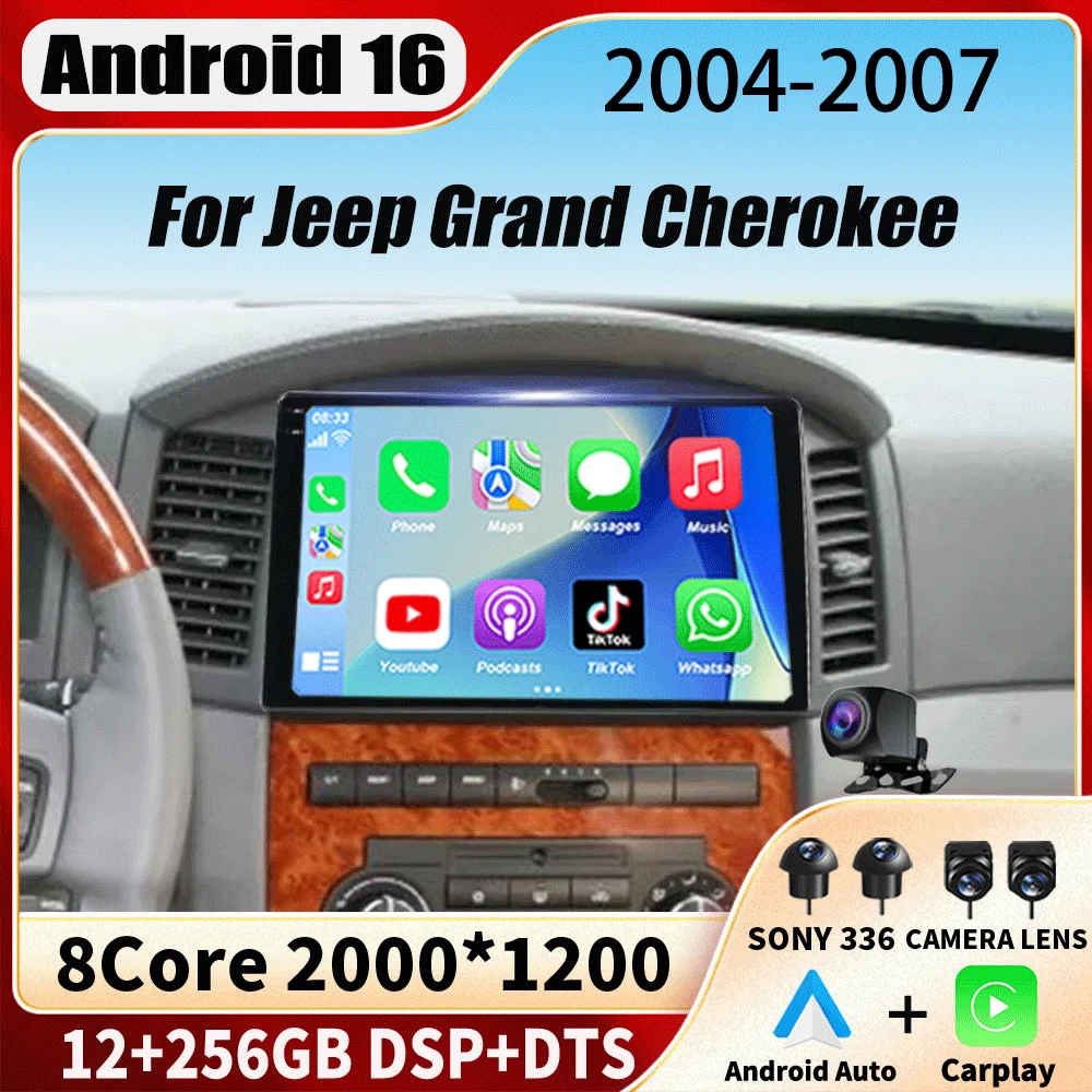 Android 16 Carplay Auto 4G For Jeep Grand Cherokee 2004 2005 2006 2007 Car Radio GPS Multimedia Video Player DSP Stereo No 2Din