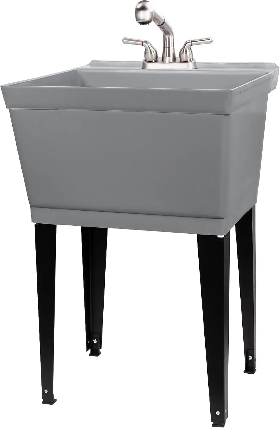 Grey Utility Sink Laundry Tub With Pull Out Stainless Steel Finish Faucet, Sprayer Spout, Heavy Duty Slop Sinks For Basement