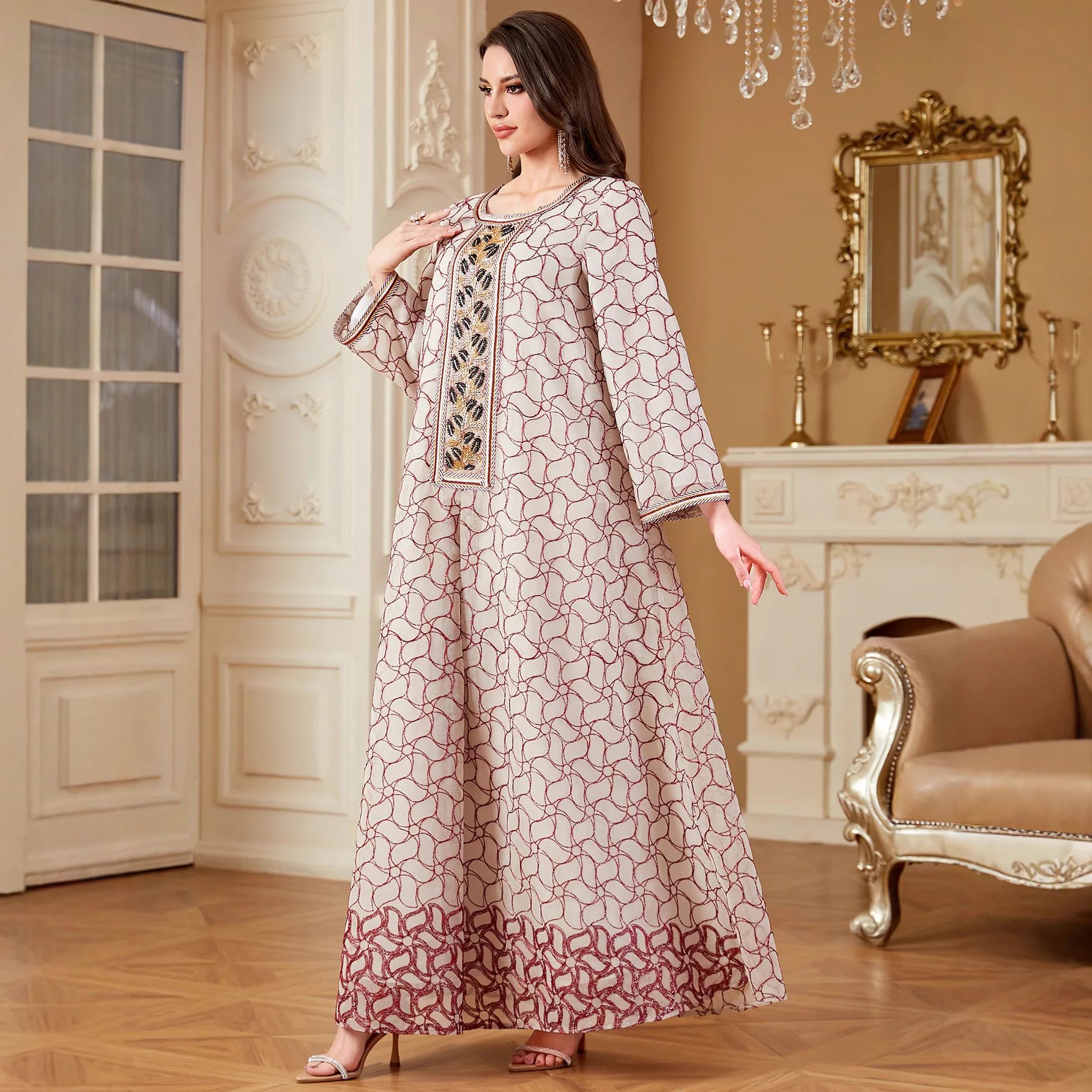 イード・アバヤ 女性用パーティードレス 刺繍入りジャラビーヤ ムスリム ドバイ ロングドレス ラマダン モロッコ 礼拝用カフタン ローブ アバヤ 2026