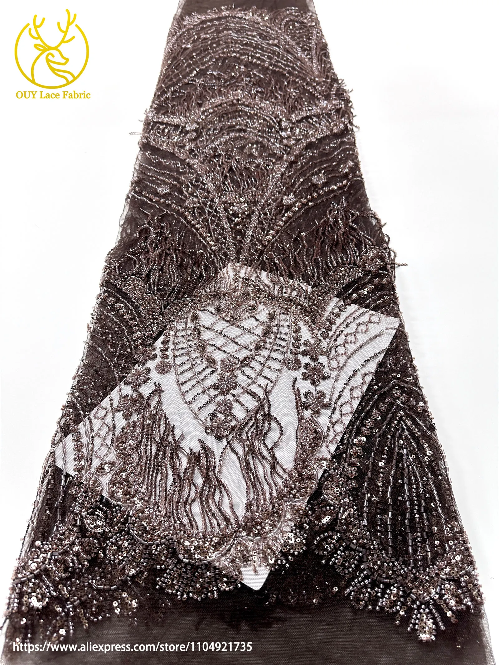 3D Luxuriöser Afrikanischer Handgefertigter Perlen-Spitzenstoff 2026 Französischer Nigerianischer Pailletten-Spitzenstoff für Brautkleider und Hochzeitskleider – Detail 25