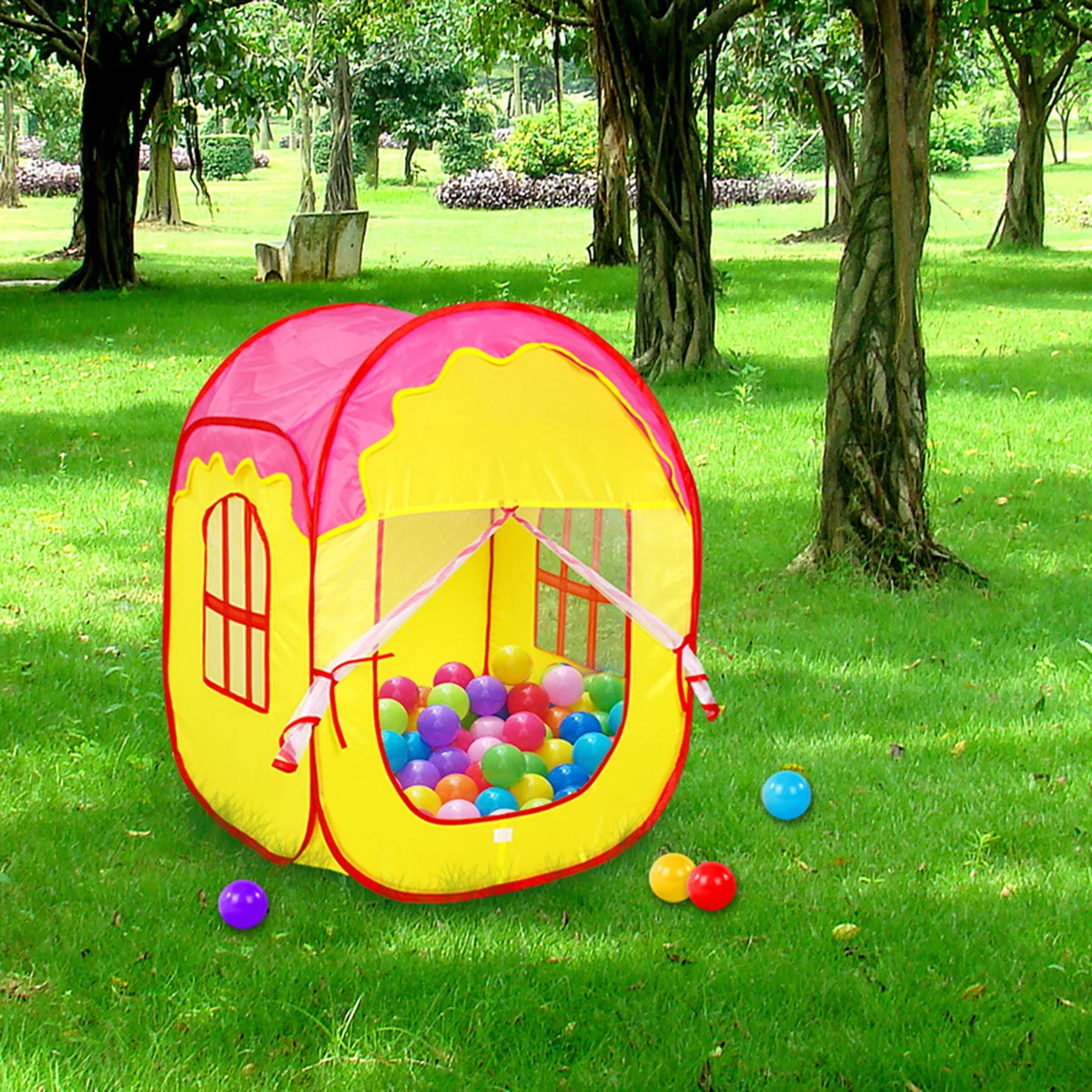 Tente de jeu pliable rose pour enfants, maison intérieure et extérieure, château, piscine à balles océan, adaptée aux âges de 4 à 6 ans, facile à nettoyer
