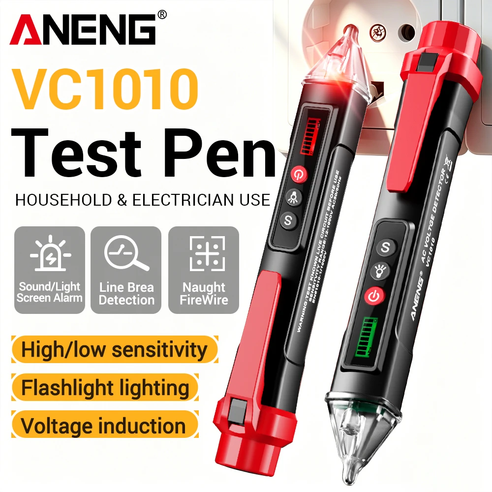 Non-Contact Voltage Tester Pen 12-1000V AC/DC NCV Induction Breakpoint Finder ANENG VC1010 Digital Voltage Test Tool Electrician