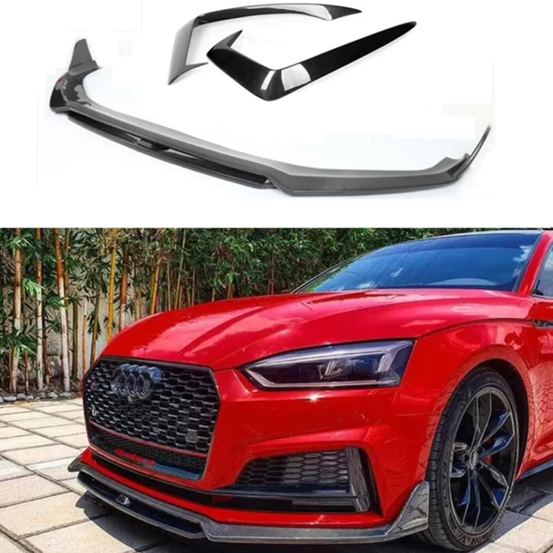 For Audi A5 S Line S5 B9 2017-2020 Real Carbon Fiber Front Lip Kit Spoiler High Quality Refits Wind Knfe Tuyere Cover Splitters