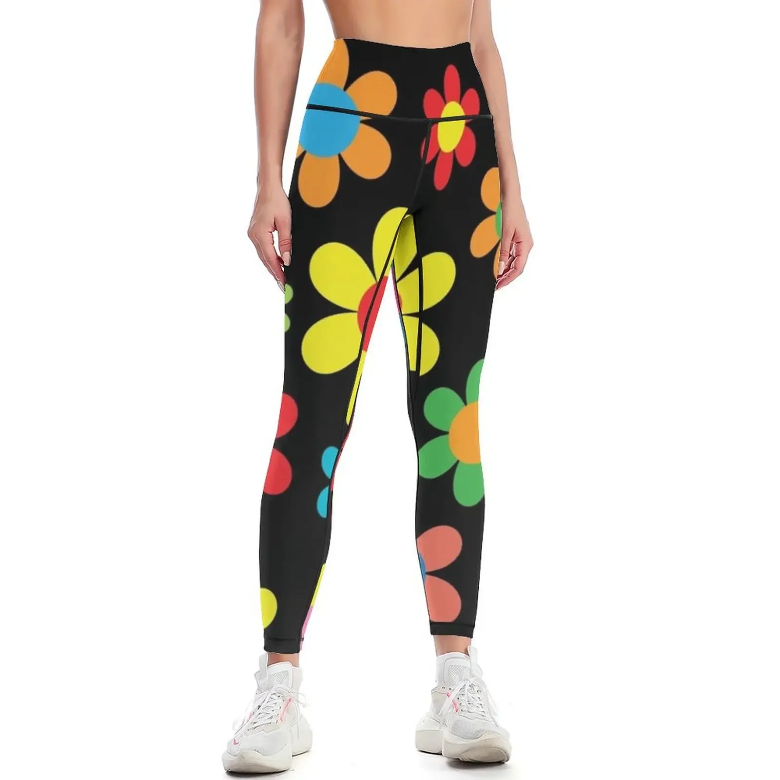Hippy Colorful Flowers Daisy Spring Pattern Leggings sport legging harem pants gym pants push up fitness Womens Leggings