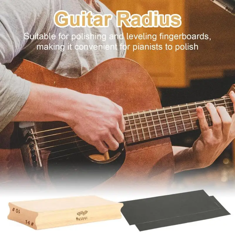 Radius Sanding Block Wooden Guitar Bass Radius Sanding Block And Sandpaper Fret Leveling Fingerboard Luthier Tool