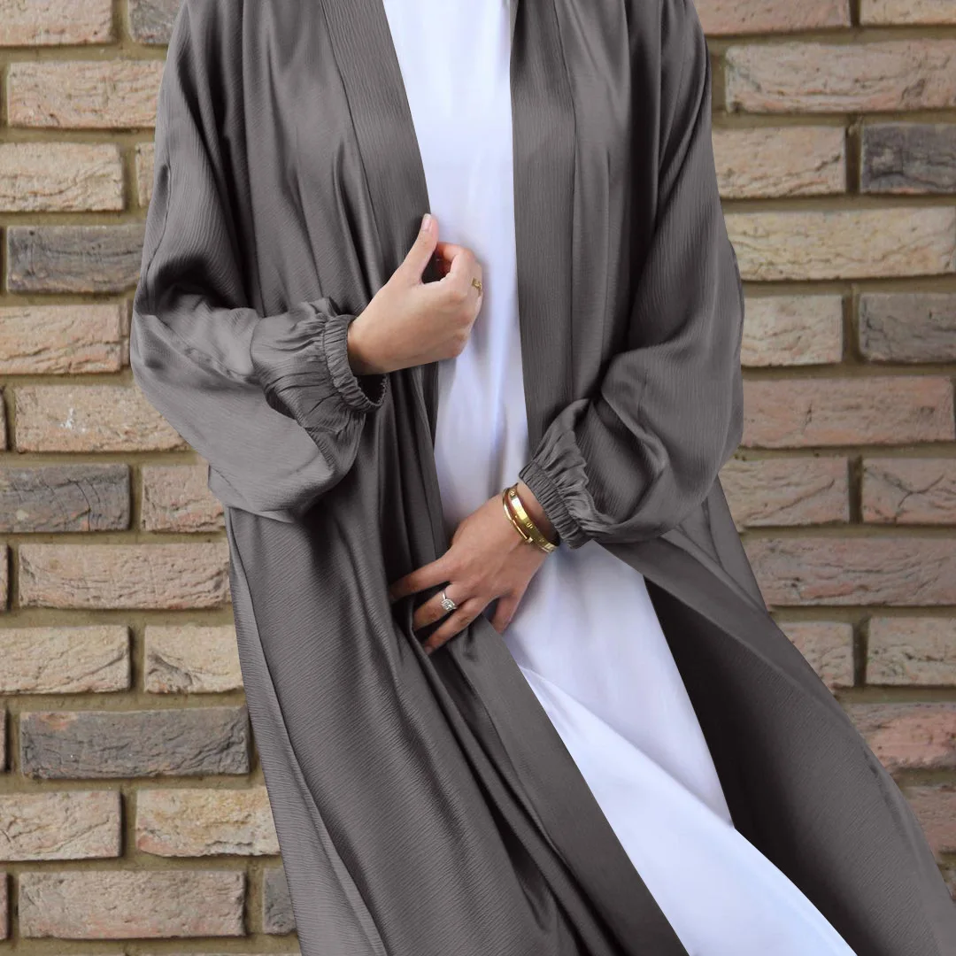 Muslim women's bubble satin cardigan robe Middle East Dubai long sleeved dress Muslim