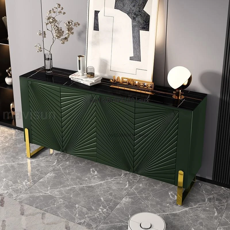 Light Luxury Vintage Dark Green Entrance Cabinet Kitchen Furniture Living Room Simple Slate Decorative Sideboard Storage Cabinet