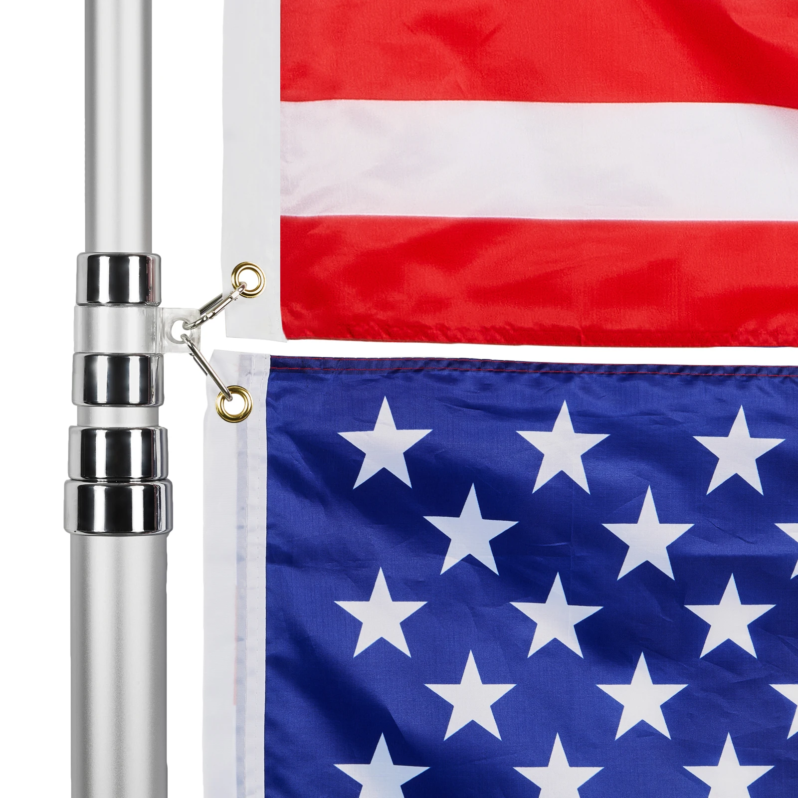 20FT Silver Telescoping Flag pole Kit, Heavy Duty Aluminum Alloy in Ground Flag Poles for Outside, 3 Display Modes Flagpole with 3x5 American Flag view 6
