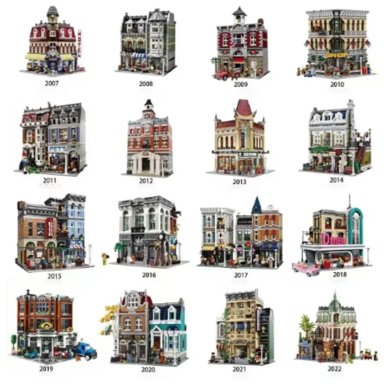 Creatoring Expert Brick Bank Cafe Corner Model MOC Street View House Building Blocks Toys Pet Book Shop Town Hall Downtown Diner