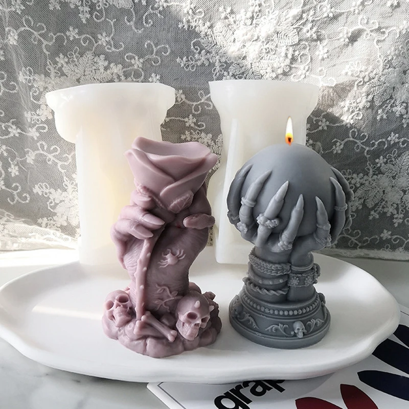 

3D Creative Rose Hand Shape Silicone Candle Mold Claw Devil Hand Handmade Scented Candle Making Resin Plaster Molds Craft Gifts