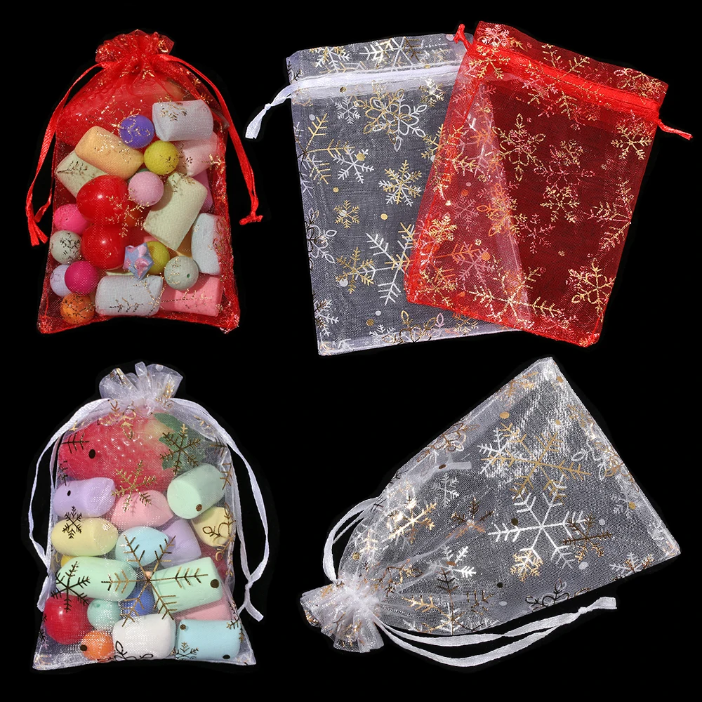 50pcs/lot 4 Sizes Red/White Wedding Gifts Strap Drawstring Candy Pouch Gift Pouches Jewelry Packaging Bags Organza Bags