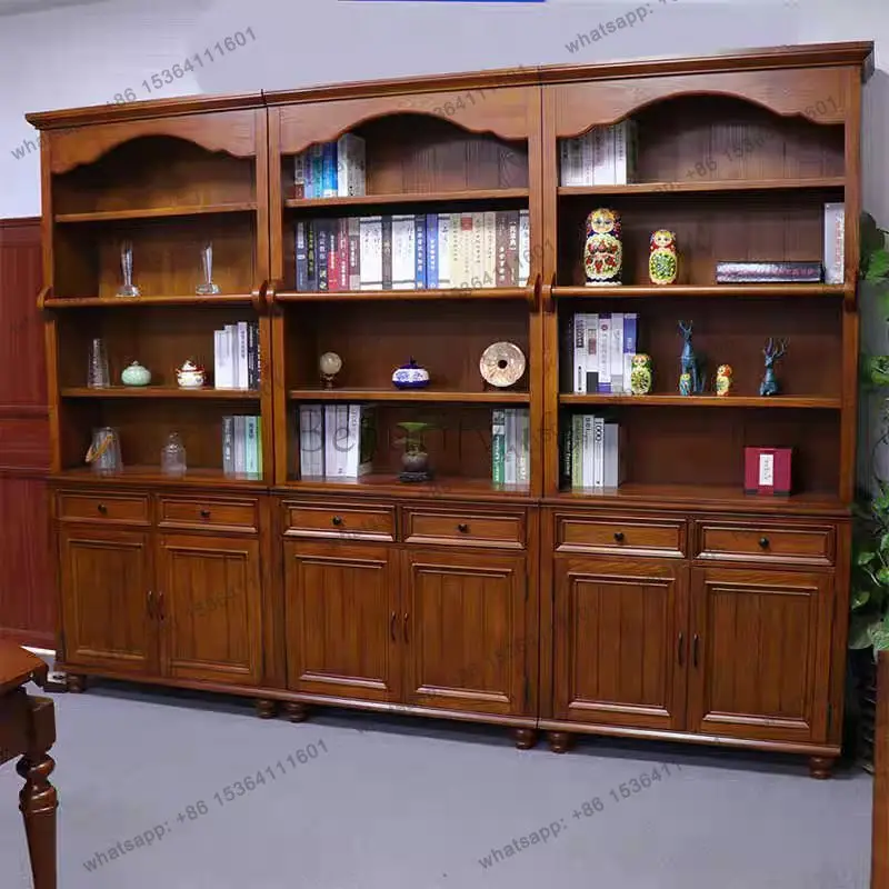 White Chinese wood American all solid wood storage free combination with door floor bookcase storage cabinet