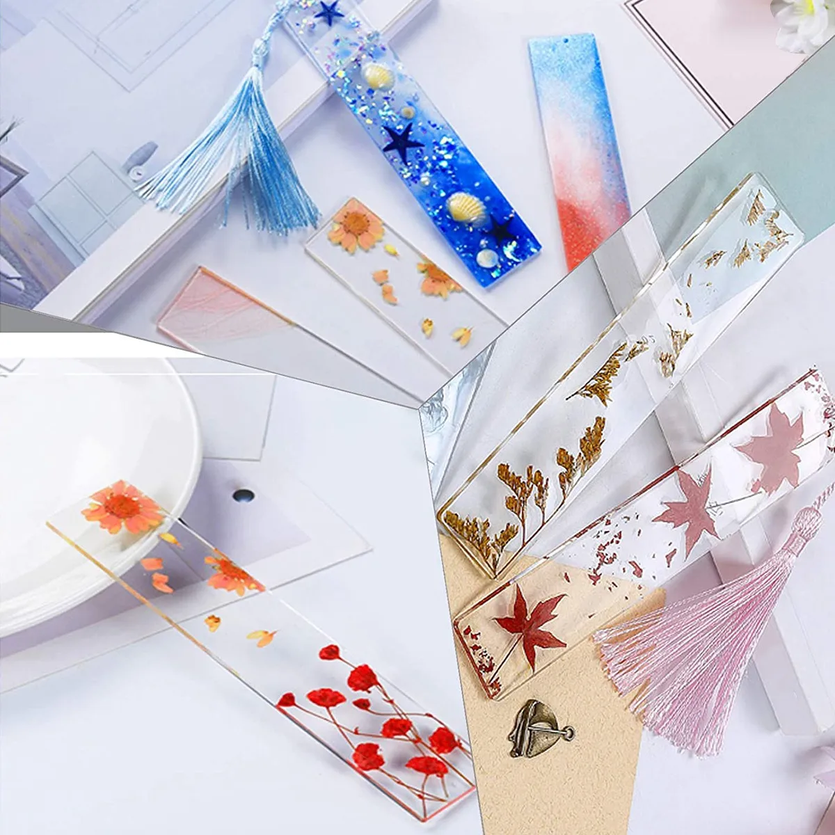 J1UL1N 6 Pcs/Set Rectangle Silicone Bookmark Mold DIY Bookmark Mould Making Epoxy Resin Jewelry Craft Transparent Mold