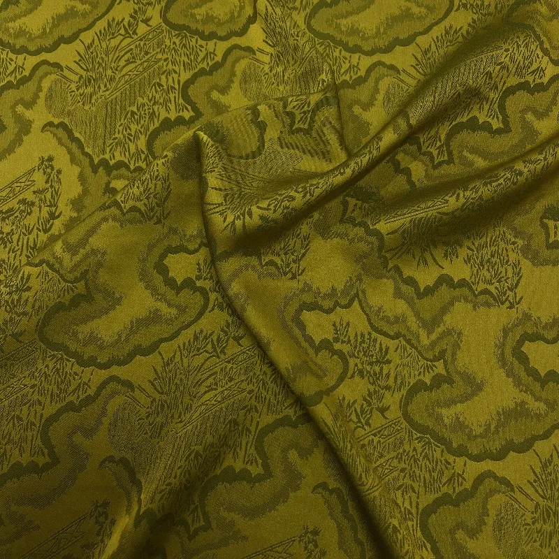 

Faux Silk Satin Jacquard Fabric Autumn Yellow Green Landscape Cloud Pattern New Chinese Style Drapey for Shirt Qipao DIY Sewing